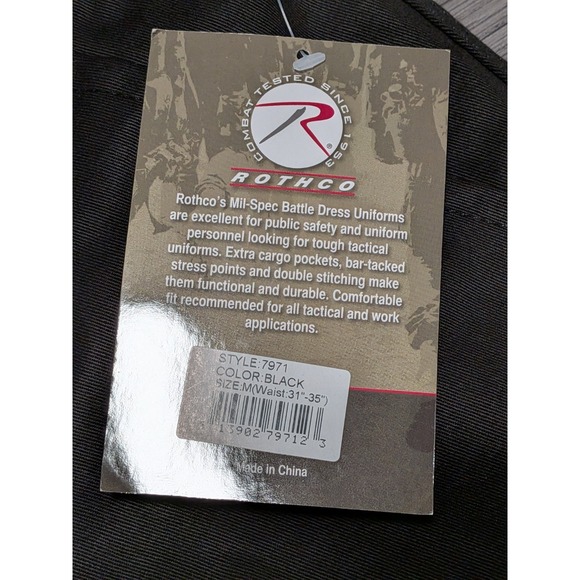 NWT Rothco BDU Black Utility Military Tactical Cargo Pant Size Medium Regular - Picture 2 of 5